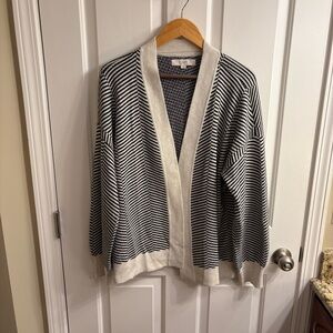 LOFT Black and Cream Striped Cardigan XL
